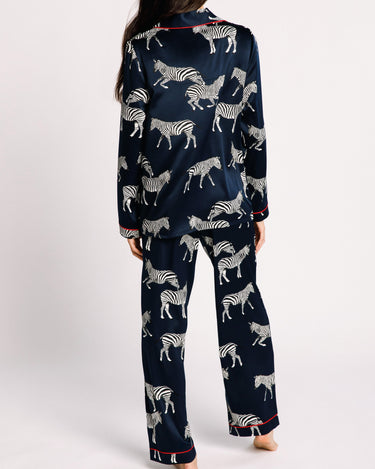 Satin Navy Zebra Long Pyjama Set